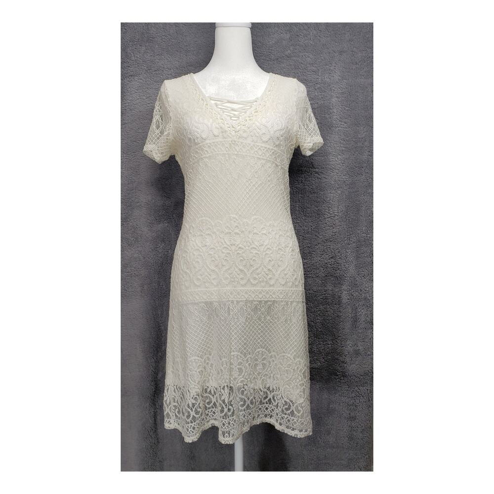 Hollister Juniors Medium Cream Lace Midi Dress Cottagecore Coquette Lace Up